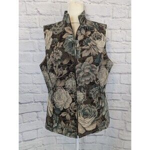Cottage Core Granny embroidered damask tapestry vest with pockets size Med